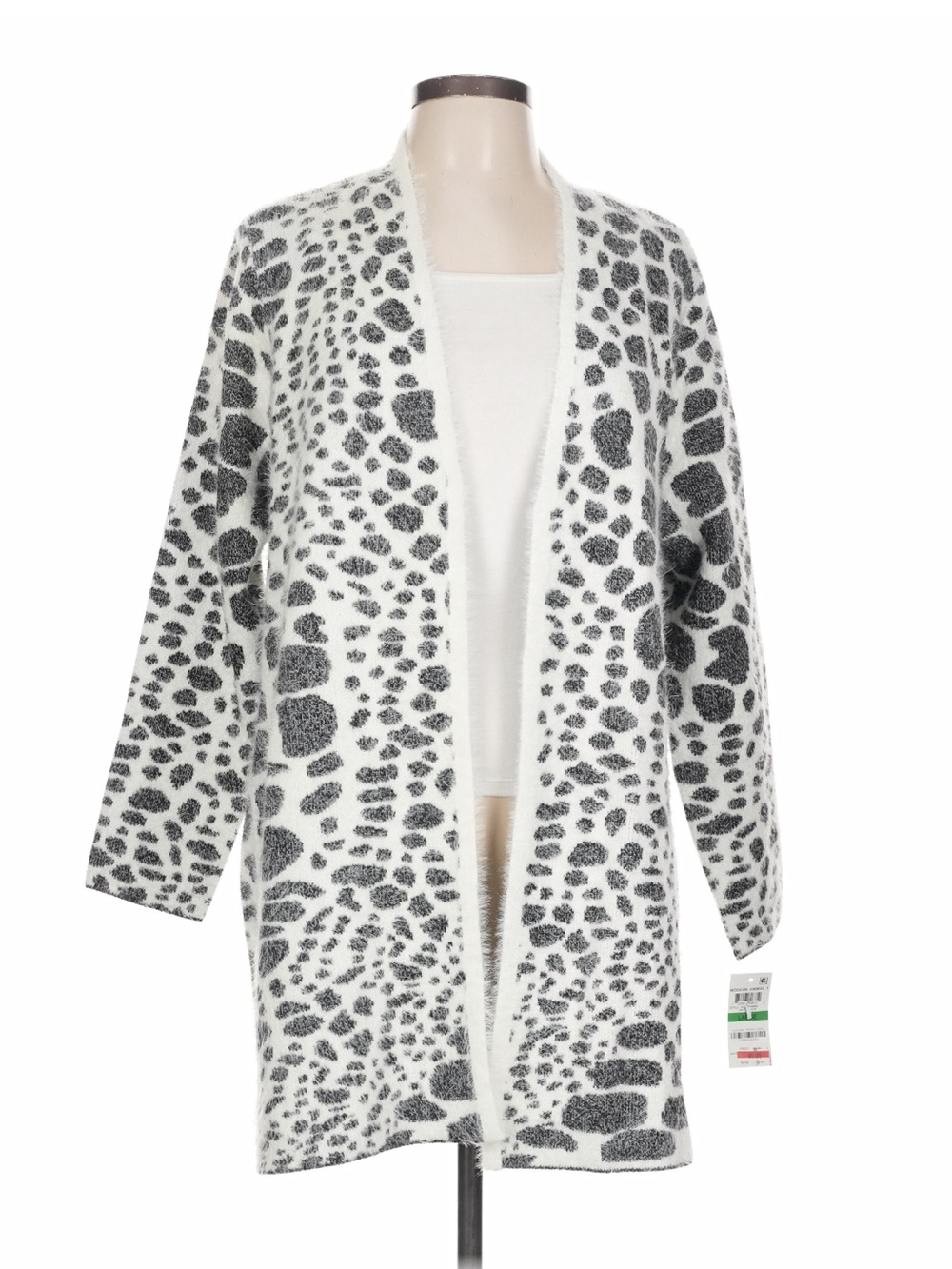 Alfani White and Gray Leopard-Print Open-Front Cardigan NWOT